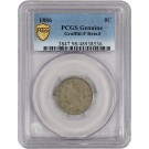 1886 5C Liberty Head V Nickel PCGS Secure Gold Shield Genuine Fine Details Coin