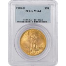 1910 D $20 St Gaudens Double Eagle Gold PCGS MS64 Brilliant Uncirculated Coin