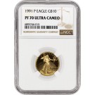 1991 P $10 Proof Gold American Eagle 1/4 oz NGC PF70 Ultra Cameo Coin