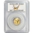 2016 W 10C 100th Anniversary 24K Gold 1/10 oz Mercury Dime PCGS SP70 FS