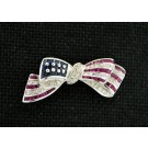 Samuel Benham BJC 14k WG 1.75 tcw Diamond Ruby Sapphire American Flag Bow Brooch