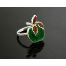 Vintage Gucci Italy Matte Sterling Silver Green Brown Enamel Apple Ring Sz 5.75