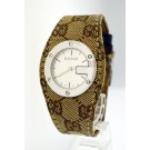 Vintage Gucci Bandeau 104 31mm Steel GG Monogram Fabric Leather Quartz Watch