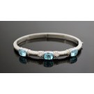 Judith Ripka Sterling Silver Blue Topaz Diamonique Hinged Bangle Bracelet 6.5"