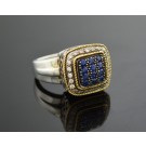 Signed EFFY 18k Yellow Gold Sterling Silver Pave Sapphire Diamond Ring Size 7