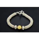 Laura Gibson 925 Sterling Silver Vermeil Granulated Bead Toggle Bracelet 7.25"