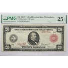 Series 1914 $20 Federal Reserve Note Philadelphia Red Seal Fr#954a PMG VF25 EPQ