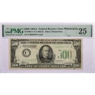 Series 1934 A $500 Note FRN Philadelphia Fr#2202-C PMG VF25 Minor Thinning Ink