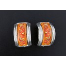 HERMES Cloisonne Silver Tone Koi Gold Fish Enamel  Clip On Earrings