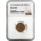 1917 1C Lincoln Wheat Cent DDO Doubled Die Obverse NGC MS62 BN Brown
