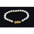 Vintage Signed Mikimoto 18k Yellow Gold 6.5mm Pearl Strand Bracelet Size 6.5"