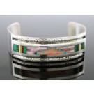 1975 Alrit Halote Zuni Native American Sterling Silver Micro Inlay Cuff Bracelet