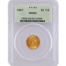 1907 $2.50 Liberty Head Quarter Eagle Gold PCGS MS60 Generation 3.0 OGH Toned