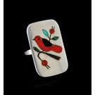 Old Pawn Zuni Native American Sterling Silver Inlaid Stone Bird Ring 8.25 8.3g