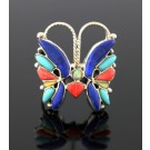 Old Pawn JN Zuni Native American Sterling Silver Multi Gemstone Butterfly Ring