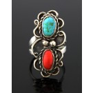 Old Pawn Navajo Native American Sterling Silver Coral Turquoise Ring 4.75 5.6g