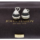 Pair Of Signed John Hardy Sterling Silver Black Sapphire Shrimp Omega Earrings