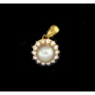 Signed Mikimoto 18k Yellow Gold Diamond Halo 8mm Pearl Enhancer Pendant 