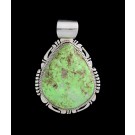 John Nelson Navajo Native American Sterling Silver Lime Green Turquoise Pendant