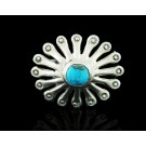 Old Pawn FJ Navajo Native American 925 Sterling Silver Turquoise Brooch Pin 9.1g