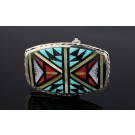 CM Booqua Zuni Native American Sterling Silver Inlaid Multi Stone Belt Buckle 