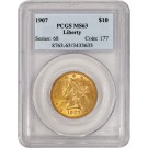 1907 $10 Liberty Head Eagle Gold PCGS MS63 Uncirculated Coin 