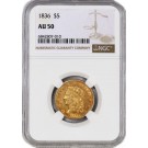 1836 $5 Classic Head Half Eagle Gold NGC AU50 About Uncirculated Coin