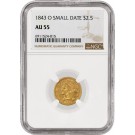 1843 O $2.50 Liberty Head Quarter Eagle Gold Small Date NGC AU55 Coin