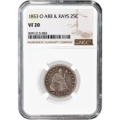 1853 O Arrows & Rays 25C Seated Liberty Quarter Silver NGC VF20 Circulated Coin