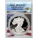 2021 W $1 1oz Proof Silver American Eagle T-1 ANACS PR70 DCAM FDOI American Flag