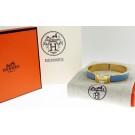 HERMES Clic H Gold Tone Blue Chardon Enamel Narrow Bracelet 6.5" NEW With Receipt