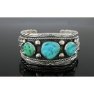Vintage Old Pawn RL Navajo Sterling Silver Turquoise Cuff Bracelet Size 6.75"