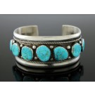 Lester Ortiz Navajo Native American Sterling Silver Turquoise Cuff Bracelet 7"