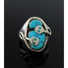 Effie Calavaza Zuni Native American Sterling Silver Turquoise Double Snake Ring