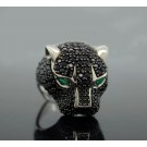 EFFY 925 Sterling Silver Black Spinel Green Onyx Panther Head Ring Size 10