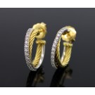 David Yurman Crossover 18k Two Tone White Yellow Gold 23mm Diamond Hoop Earrings