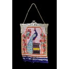 Antique Victorian Micro Glass Beaded Silver Plated Peacock Handbag Purse
