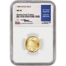 1986 $10 1/4 oz American Gold Eagle NGC MS70 John Mercanti Signed Label