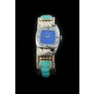 Zuni Native American Sterling Silver Turquoise Cuff Mechanical Watch Bracelet