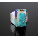 John Shopteese Potawatomi Native American Sterling Silver Inlaid Gemstone Ring