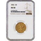 1852 $5 Liberty Head Half Eagle Gold NGC AU50 About Uncirculated Coin