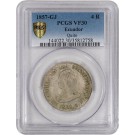1857 GJ Ecuador Quito Mint 4 Reales Silver PCGS Secure Gold Shield VF30 Coin