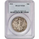 1921 50C Walking Liberty Silver Half Dollar PCGS VF20 Key Date Coin