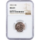 1931 S 5C Buffalo Nickel NGC MS64+ Brilliant Uncirculated Key Date Coin