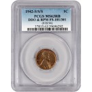 1942 S/S/S 1C Lincoln Wheat Cent DDO & RPM FS-101/301 PCGS MS63 RB Red Brown