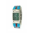Steve Yellowhorse Navajo Native American Sterling Silver Multistone Quartz Watch