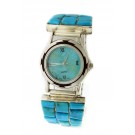 Kee Long Navajo Native American Sterling Silver Turquoise Quartz Watch Bracelet