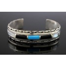 Old Pawn Navajo Native American Sterling Silver Inlaid Multi Stone Cuff Bracelet