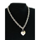 1994 Tiffany & Co 18k Gold Sterling Silver Heart Key Pendant Oval Chain Necklace