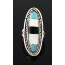 Old Pawn Navajo Native American Sterling Silver Inlaid Multi Stone Ring 8.25